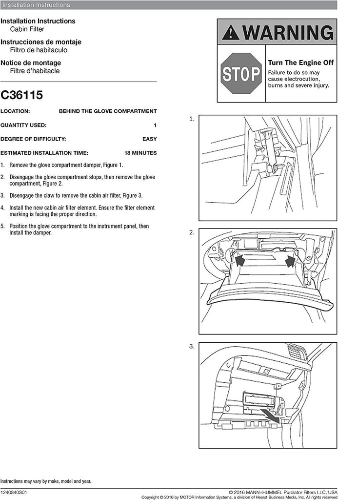 C36115 one Advanced Cabin Air Filter Compatible with Select Subaru Vehicles