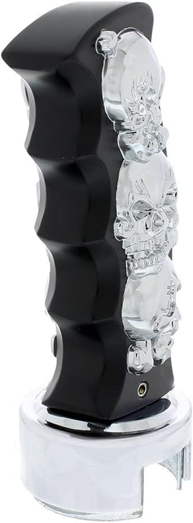 70744 - Manual Transmission Shift Knob - Black/Chrome Skulls Pistol Grip 13/15/18 Speed Gearshift Knob