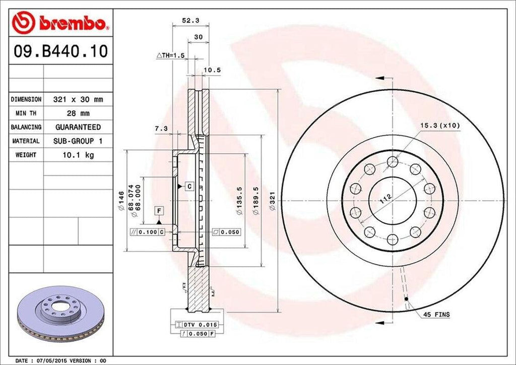 Brembo Front Disc Brake Rotor for Audi (09.B440.10)