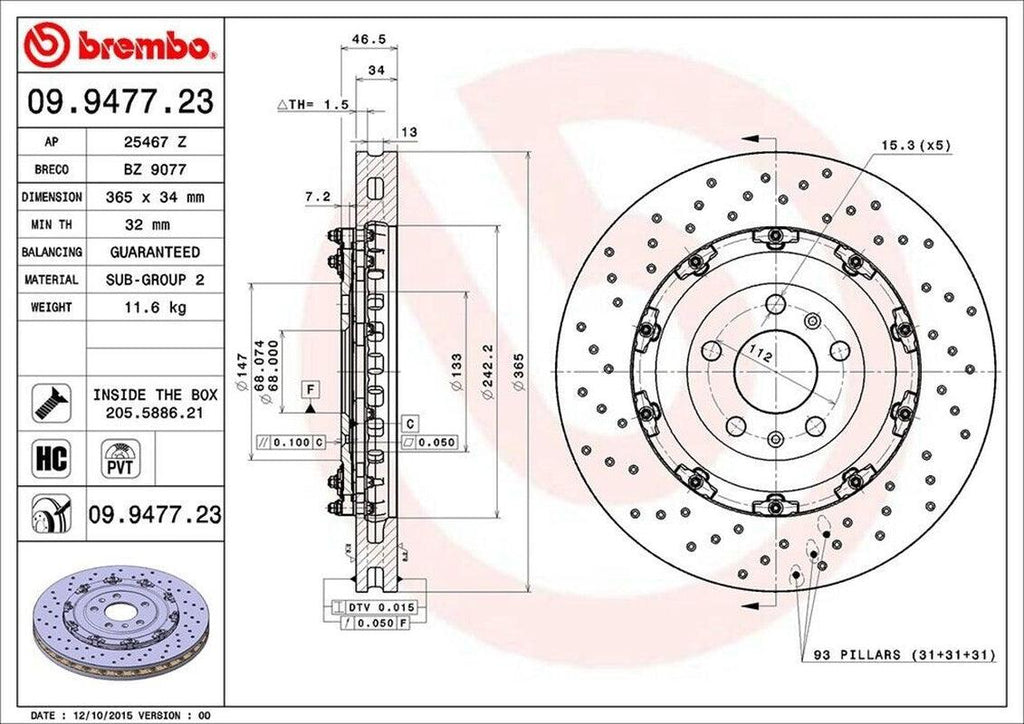 Brembo Front Disc Brake Rotor for 07-08 Audi RS4 (09.9477.23)
