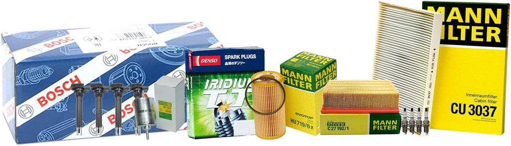 Premium Engine Oil Cabin Air Fuel Filters with and 4 Ignition Coils and 4 Iridium TT Spark Plugs Tune up Kit