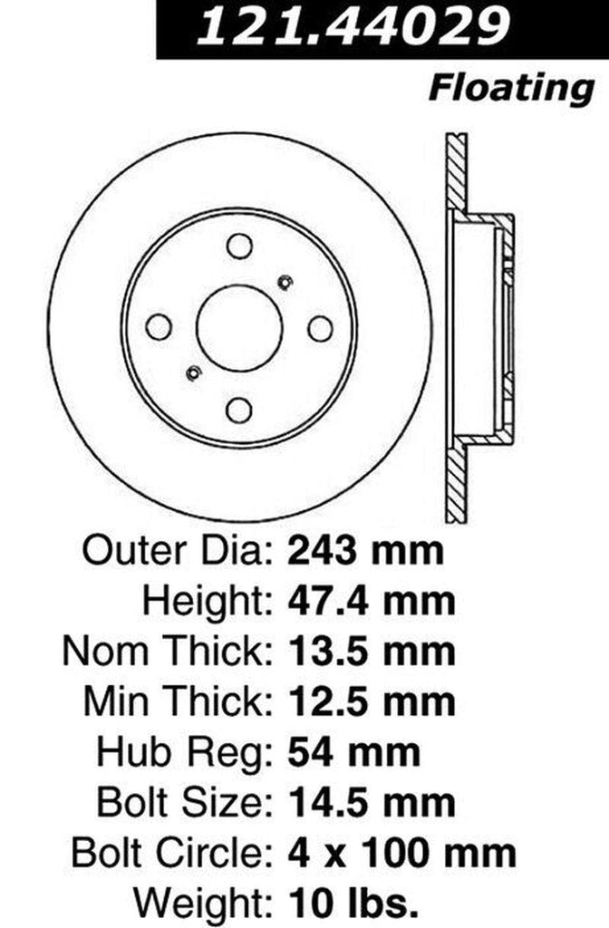 Centric Front Disc Brake Rotor for Nova, Corolla (121.44029)
