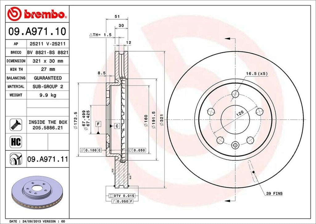 Front Disc Brake Rotor for Impala, Regal, Equinox, Terrain+More (09.A971.11)