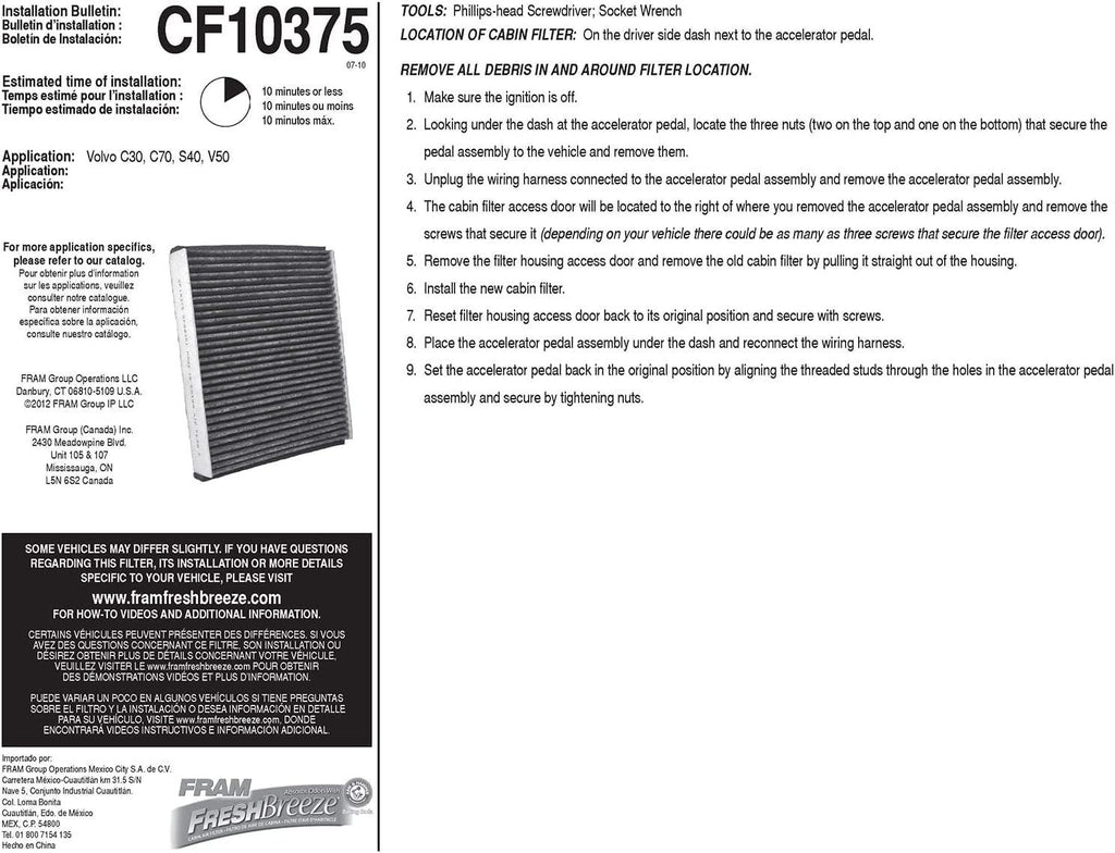 Fresh Breeze Cabin Air Filter with Arm & Hammer Baking Soda, CF10375 for Select Ford Vehicles , White