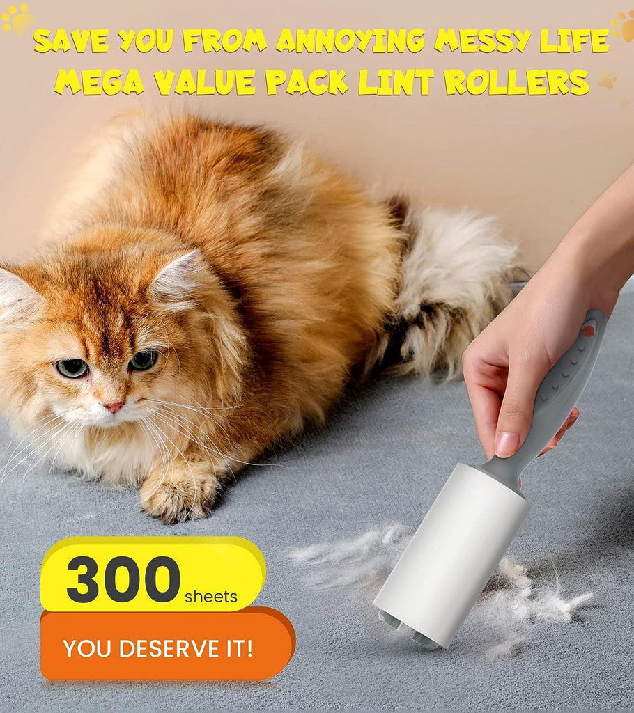 UEZETO Extra Sticky Lint Rollers for Pet Hair, 300 Sheets Upgraded Value Set Lint Roller with 3 Durable Handles and 3 Rollers, Portable Pet Lint Remover for Clothes, Furniture, Carpet, Dog & Cat Hair