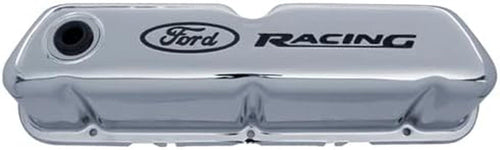 Compatible With/Replacement for  - 302-071 - Chrome Steel Valve Cover Set W/Compatible With/Replacement for Ford Racing Logo