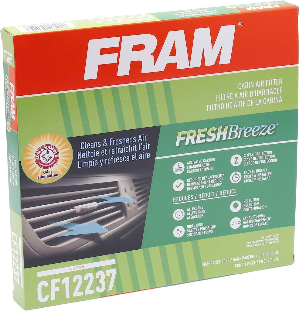 Fresh Breeze Cabin Air Filter Replacement for Car Passenger Compartment W/Arm and Hammer Baking Soda, Easy Install, CF12237 for Select Nissan Vehicles