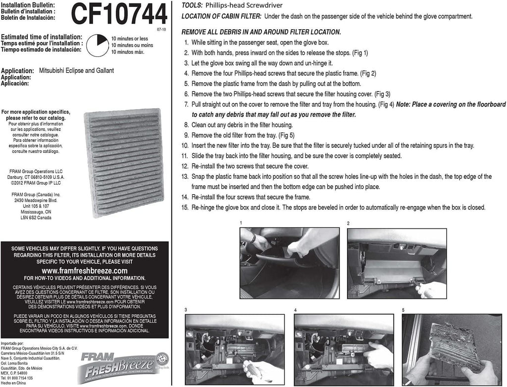 Fresh Breeze Cabin Air Filter Replacement for Car Passenger Compartment W/ Arm and Hammer Baking Soda, Easy Install, CF10744 for Mitsubishi Vehicles