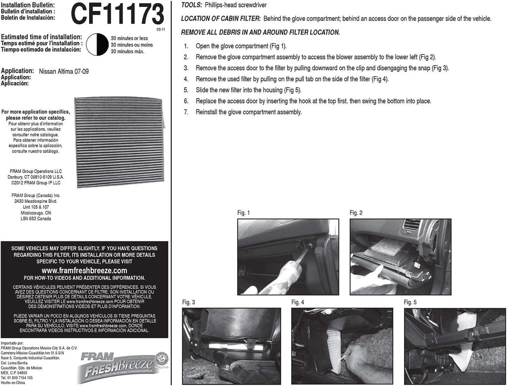 Fresh Breeze Cabin Air Filter with Arm & Hammer Baking Soda, CF11173 for Nissan Vehicles