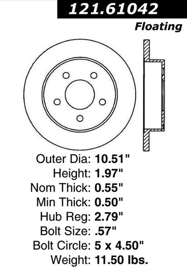 Centric Rear Disc Brake Rotor for 1994-2004 Ford Mustang (121.61042)