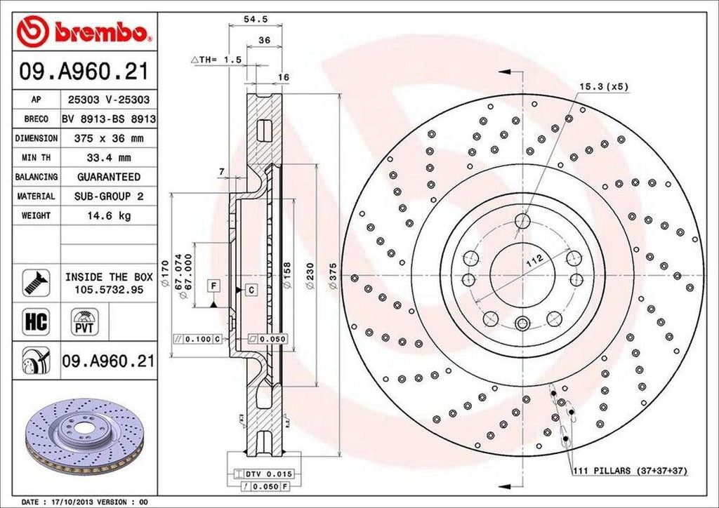 Brembo Front Disc Brake Rotor for Mercedes-Benz (09.A960.21)