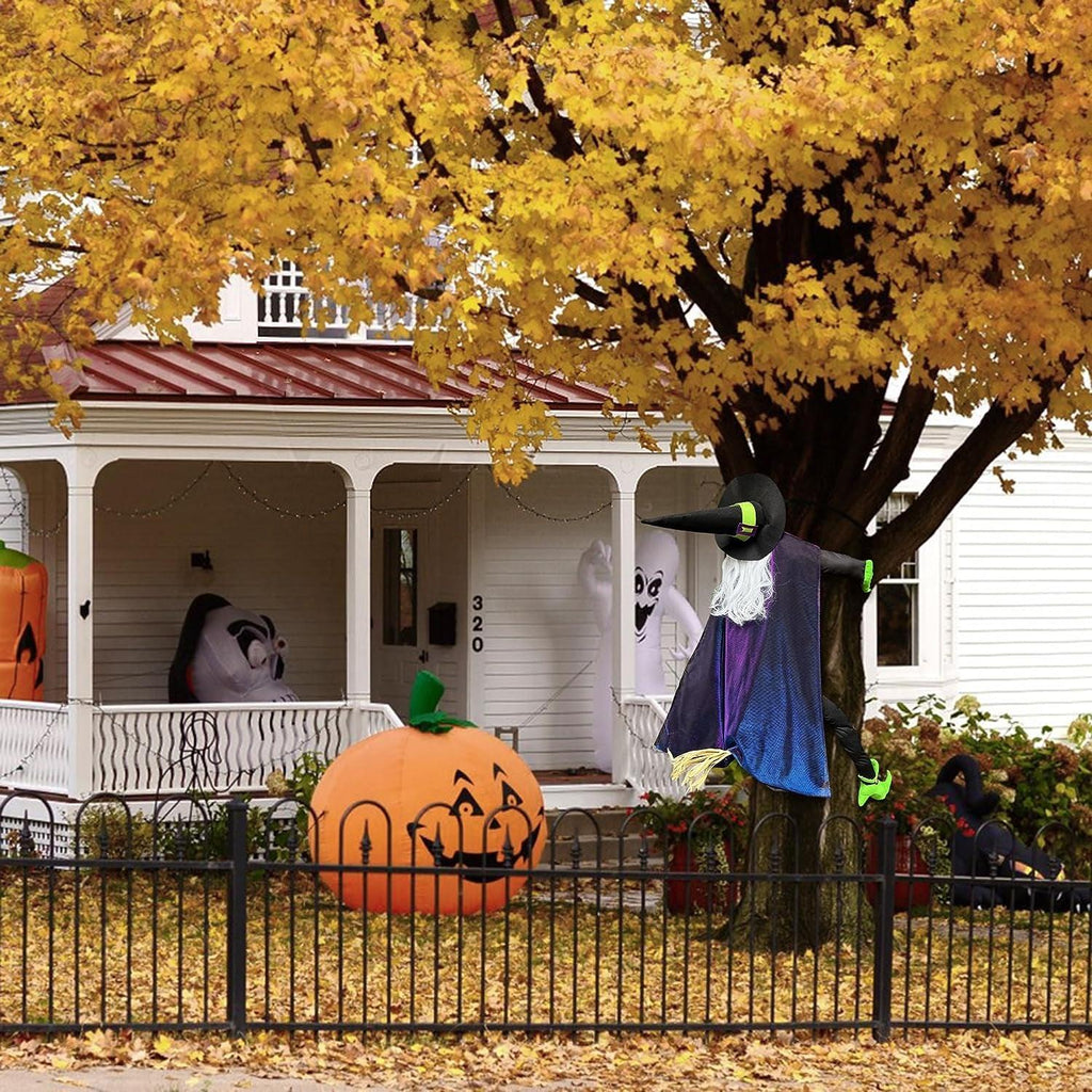 POPGIFTU 64" Large Crashing Witch Decorations, Funny Witch Crashing into Tree Halloween Outdoor Decor, Hanging into Tree/Door/Garden/Yard/Indoor/Outside Halloween Flying Witches Props Ornaments