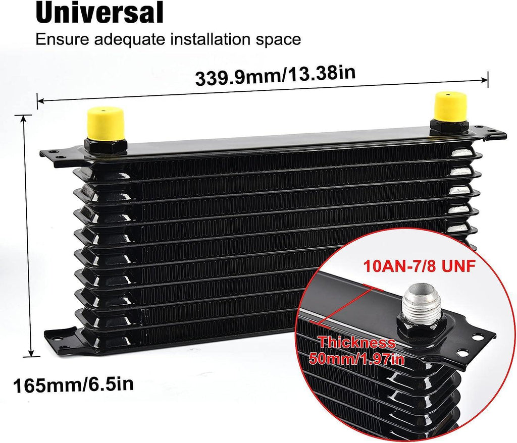 10 Row Oil Cooler Kit Bundle with 340Mm Oil Cooler Mounting Bracket Kit