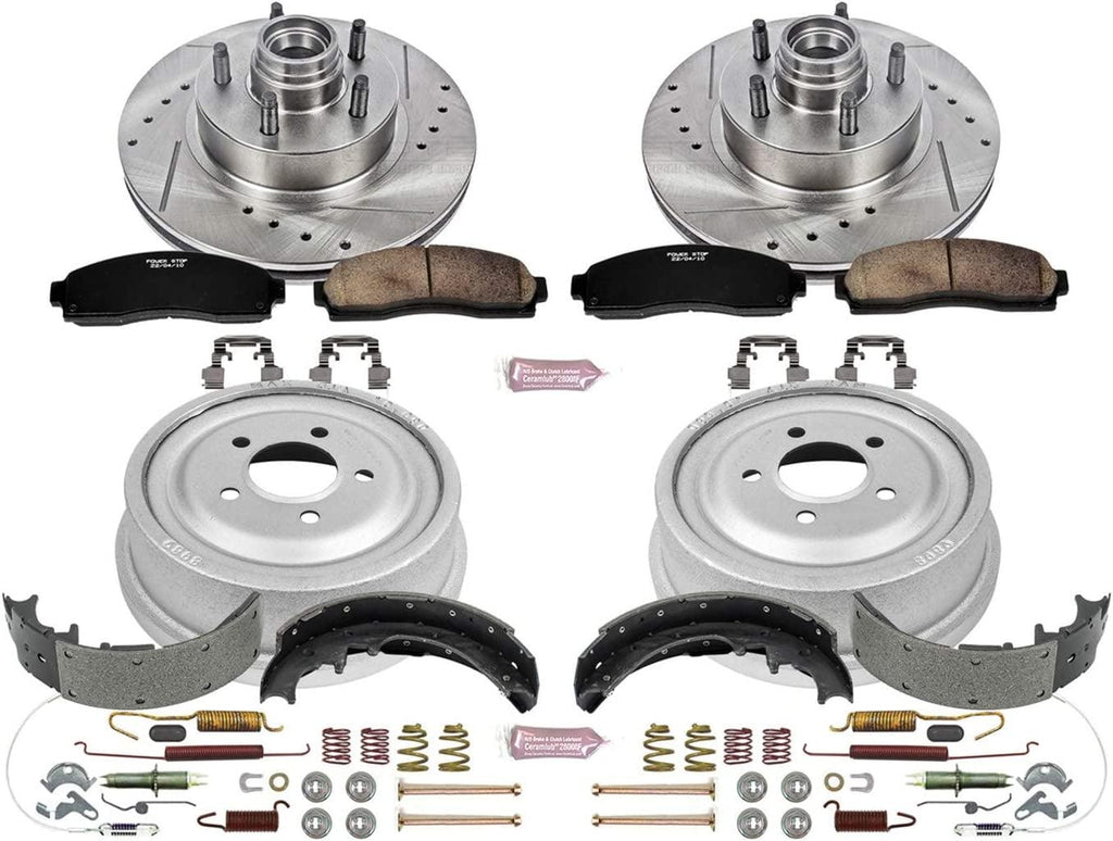 K15009DK Front and Rear Z23 Carbon Fiber Brake Pads with Drilled & Slotted Brake Drums Kit