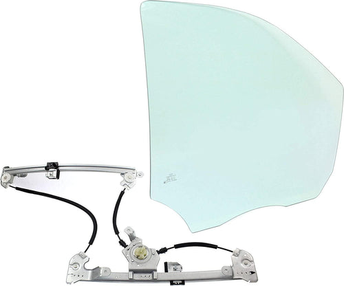 Front Window Regulator and Door Glass Compatible with 2004-2006 Ford F-150 Passenger Side, Power, to 8-08-05, Regular/Supercrew Cab Set of 2