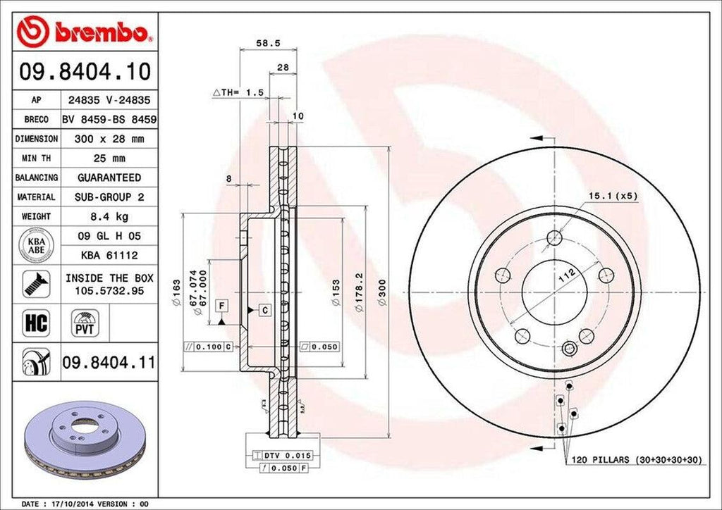 Brembo Front Disc Brake Rotor for 16-21 Mercedes-Benz Metris (09.8404.11)