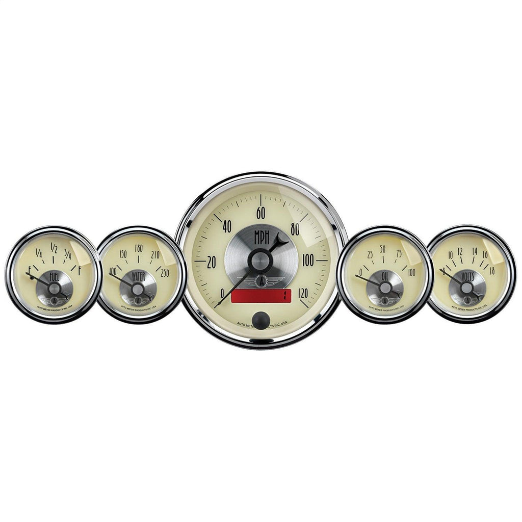 5 PC. GAUGE KIT 3-3/8 in. & 2-1/16 in. ELEC. SPEEDO W/LCD ODO PRESTIGE ANTQ. IVORY - greatparts