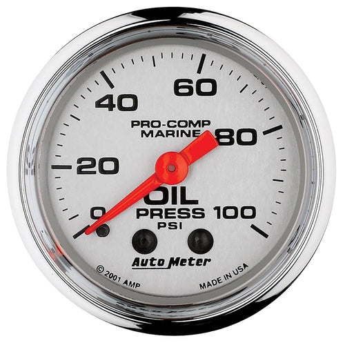 2-1/16 in. OIL PRESSURE 0-100 PSI MARINE CHROME ULTRA-LITE - greatparts