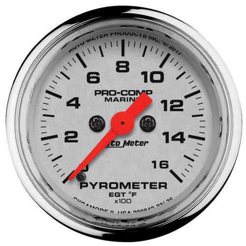 2-1/16 in. PYROMETER 0-1600 Fahrenheit MARINE CHROME ULTRA-LITE - greatparts