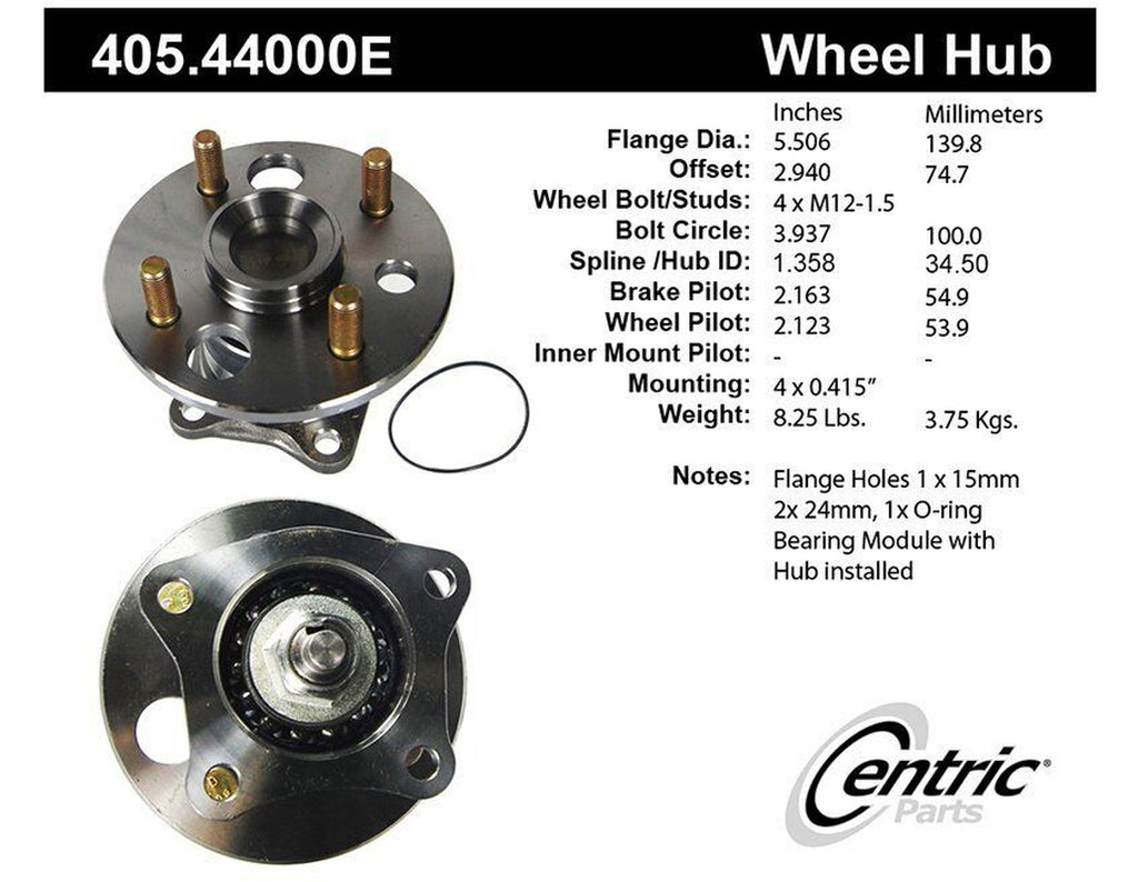 Centric Wheel Bearing and Hub Assembly for Prizm, Corolla 405.44000E