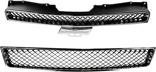 Grilles Black Chrome Trim Front Upper & Lower Pair Set for Avalanche Suburban