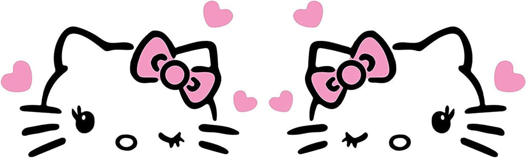 Hello Kitty with Hearts Rearview Mirror Sticker Vinyl Decal for Bumper & Car Window Sticker for Cars, Laptops, Macbook Trucks and More - Colour - Black N Pink - Size - 4.4" X 2.6"