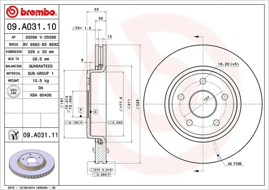 Brembo Front Disc Brake Rotor for Commander, Grand Cherokee (09.A031.11)