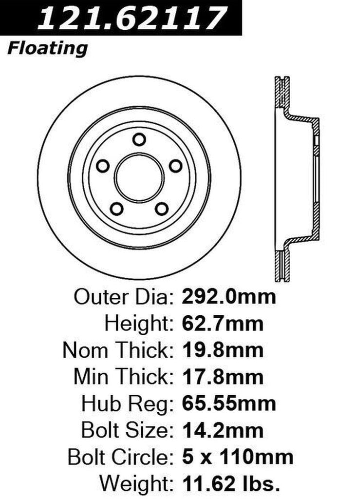 Centric Rear Disc Brake Rotor for 08-10 Chevrolet Cobalt (121.62117)