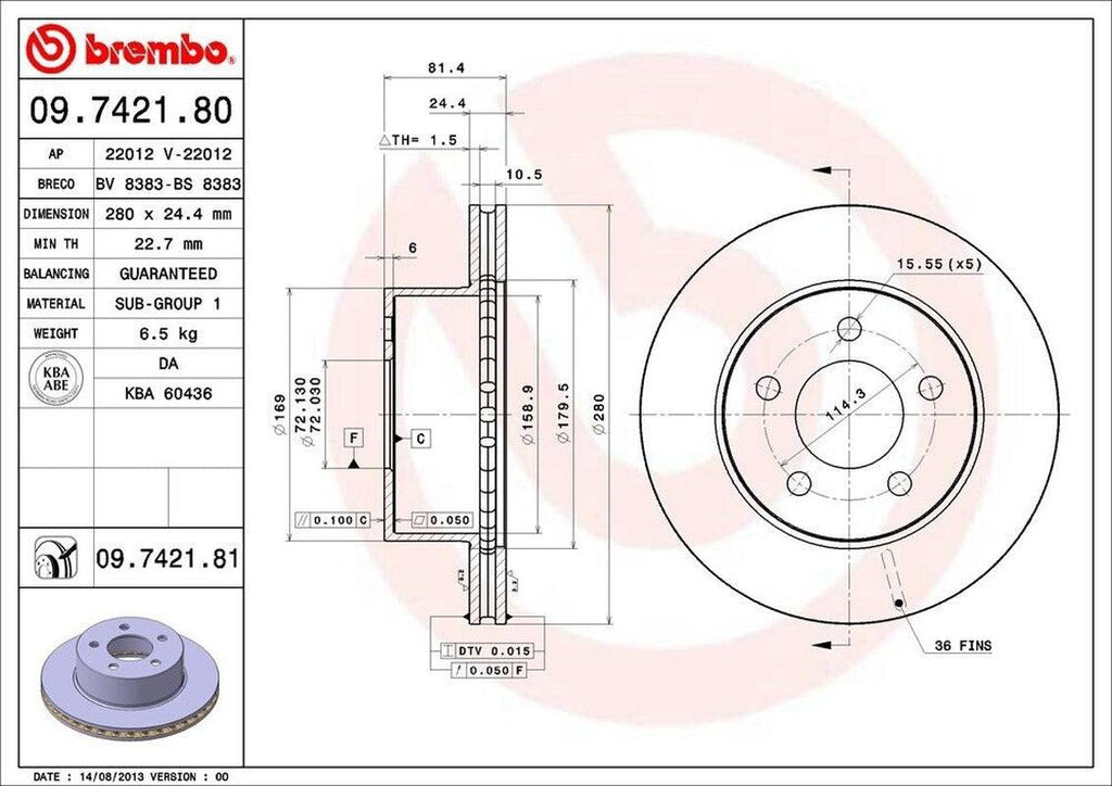 Brembo Front Disc Brake Rotor for Jeep (09.7421.81)