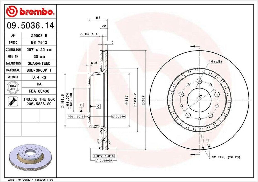 Brembo Front Disc Brake Rotor for 740, 780, 760 (09.5036.14)