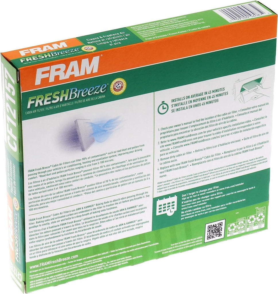 Fresh Breeze Cabin Air Filter with Arm & Hammer Baking Soda, CF12157 for Select Lexus and Toyota Vehicles , White