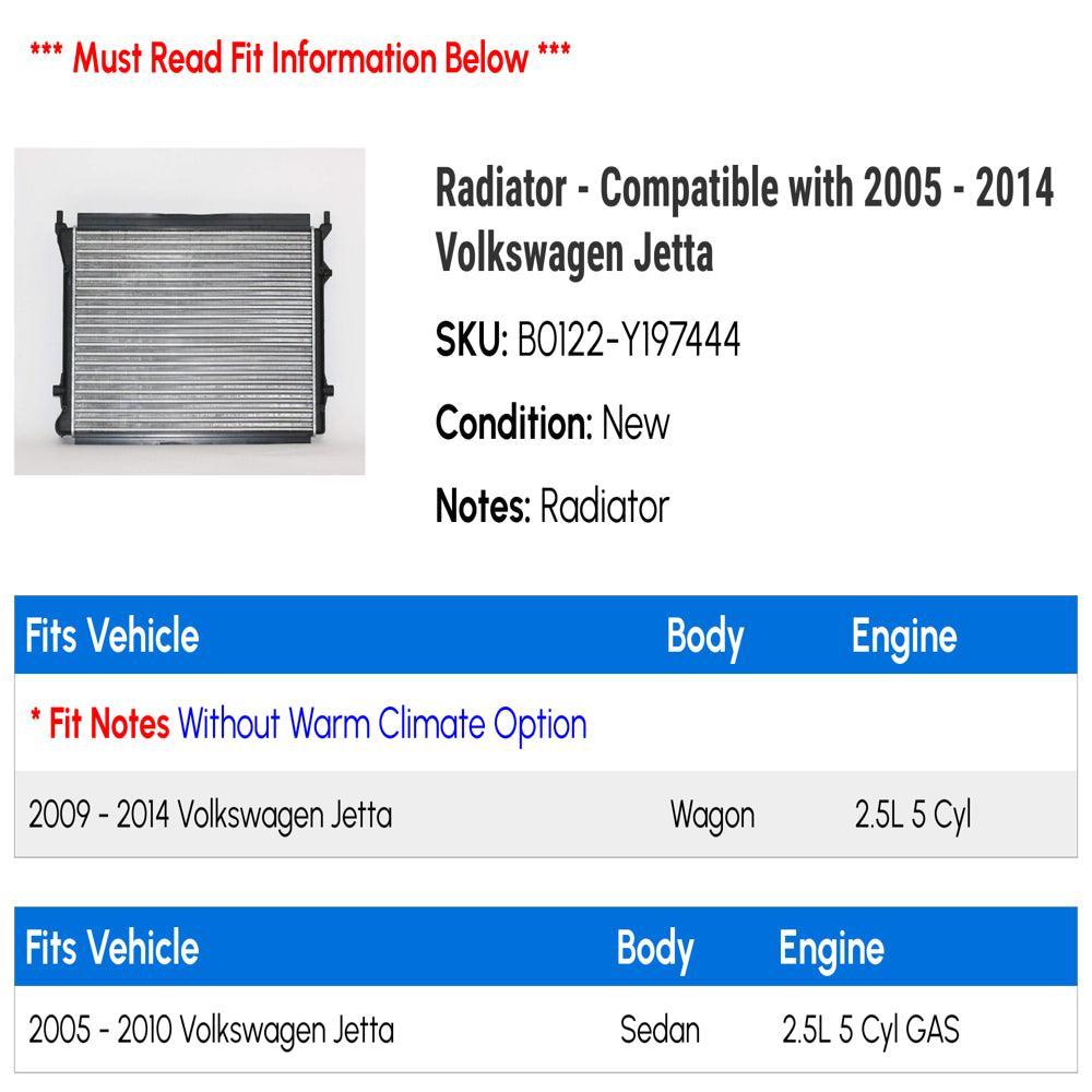 Radiator - Compatible with 2005 - 2014 Volkswagen Jetta 2006 2007 2008 2009 2010 2011 2012 2013