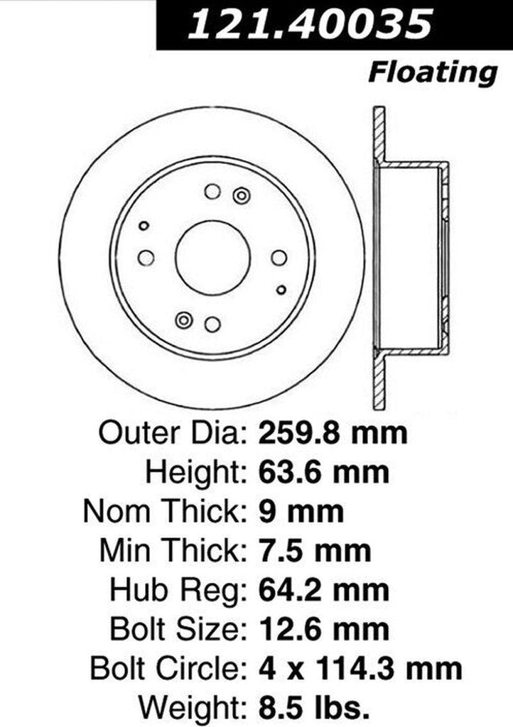 Centric Rear Disc Brake Rotor for 1995-1998 Acura TL (121.40035)