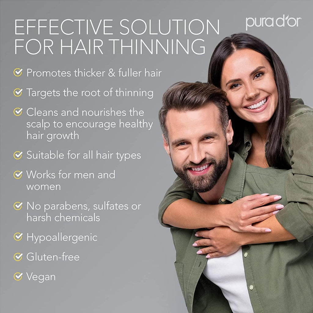 PURA D'OR Original Gold Label Anti-Thinning Biotin Shampoo Natural Earthy Scent, CLINICALLY TESTED Proven Results, Herbal DHT Blocker Hair Thickening Products for Women & Men, Color Treated Hair, 8Oz