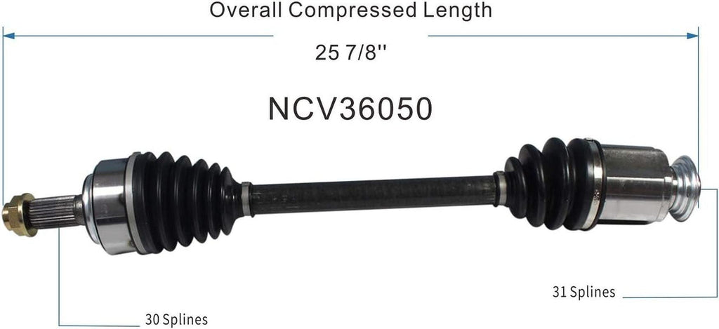 NCV36050 CV Axle Shaft Assembly for Select 2013-15 Honda Crosstour - Front Right (Passenger Side)
