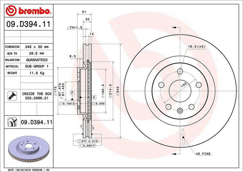 Brembo Front Disc Brake Rotor for 08-14 CTS (09.D394.11)