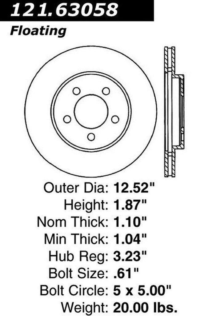 Centric Front Disc Brake Rotor for 04-08 Chrysler Pacifica (121.63058)