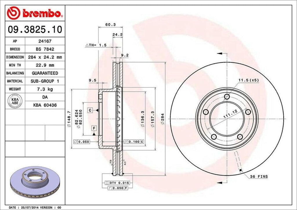 Brembo Front Disc Brake Rotor for Jaguar (09.3825.10)