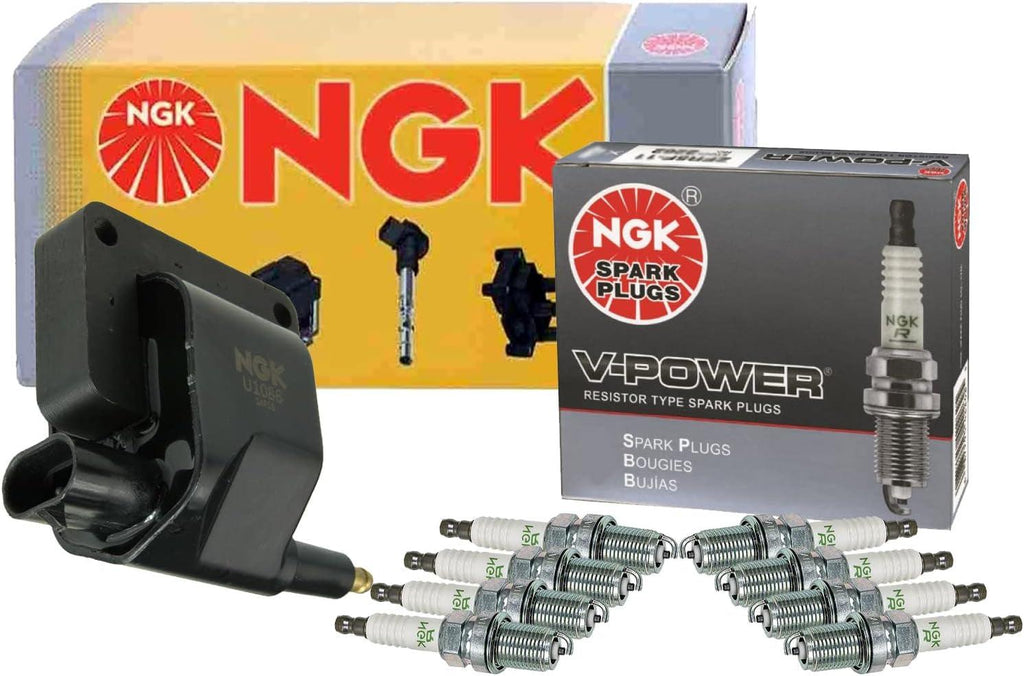 NGK HEI Ignition Coil & 8 V-Power Spark Plugs Kit for Dodge Ram 2500 3500 5.9 V8