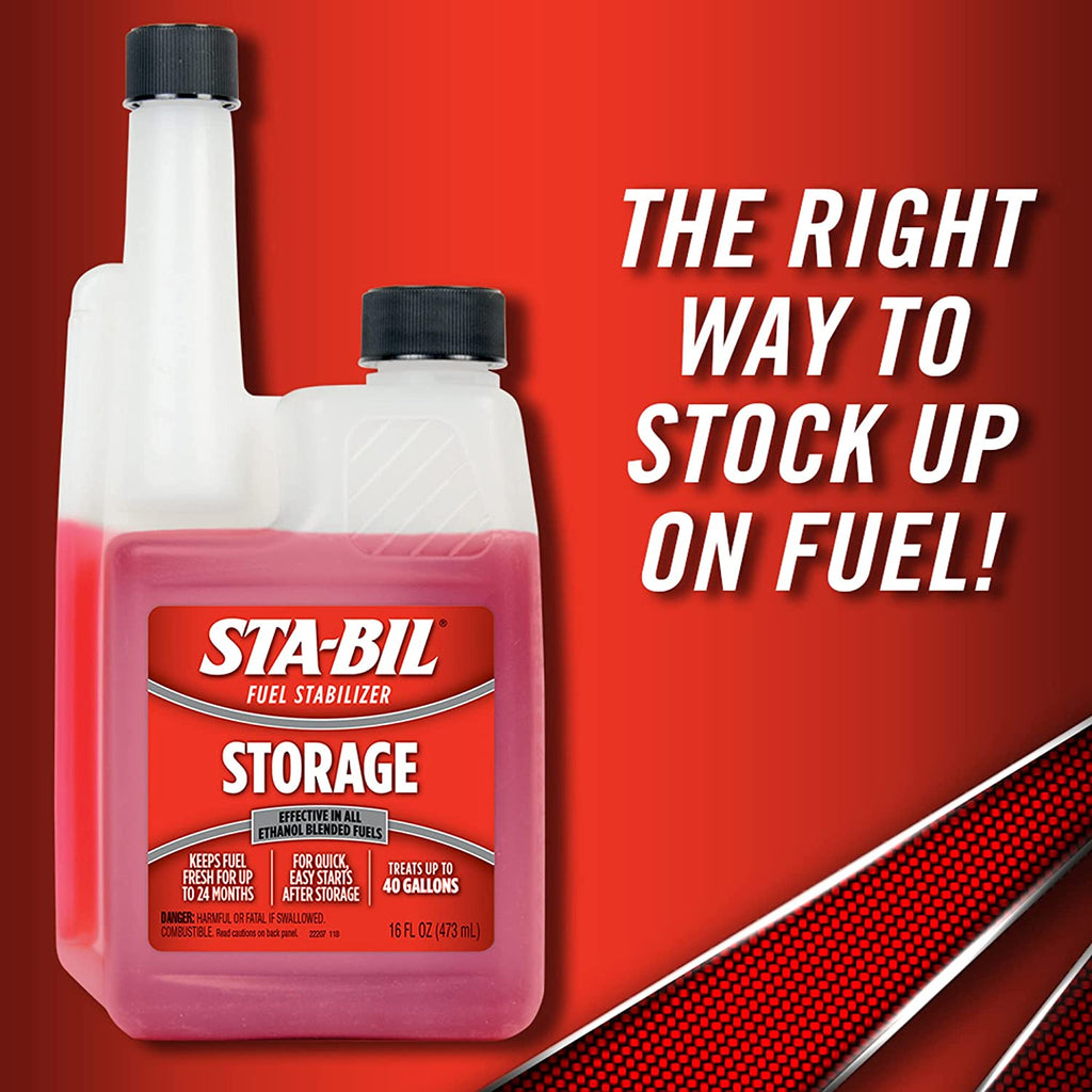 STA-BIL Storage Fuel Stabilizer - Keeps Fuel Fresh for 24 Months - Prevents Corrosion - Gasoline Treatment That Protects Fuel System - Fuel Saver - Treats 40 Gallons - 16 Fl. Oz. (22207)