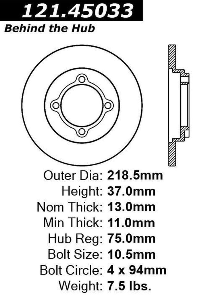 Centric Front Disc Brake Rotor for 1988-1993 Festiva (121.45033)