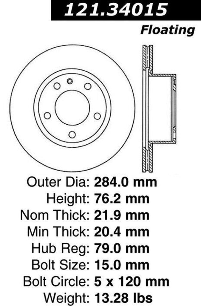 Centric Front Disc Brake Rotor for 528E, 524Td, 533I (121.34015)