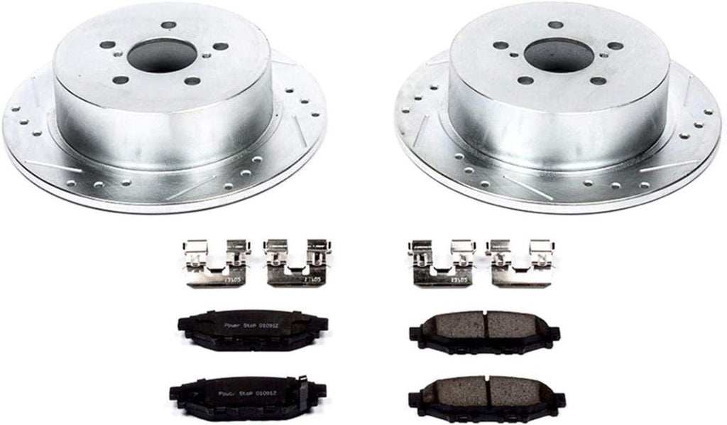 K4632 Rear Z23 Carbon Fiber Brake Pads with Drilled & Slotted Brake Rotors Kit