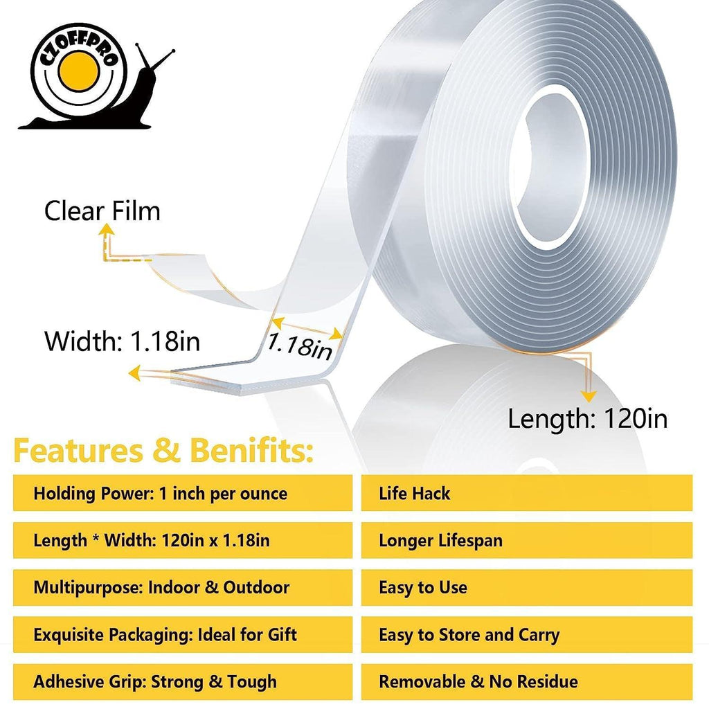 Double Sided Tape, Double-Sided Mounting Tape Nano Adhesive Tape Two Sided Tape, Transparent Double Stick Strips Wall Tape Poster Tape 1.18" X 10FT, 12-Pack