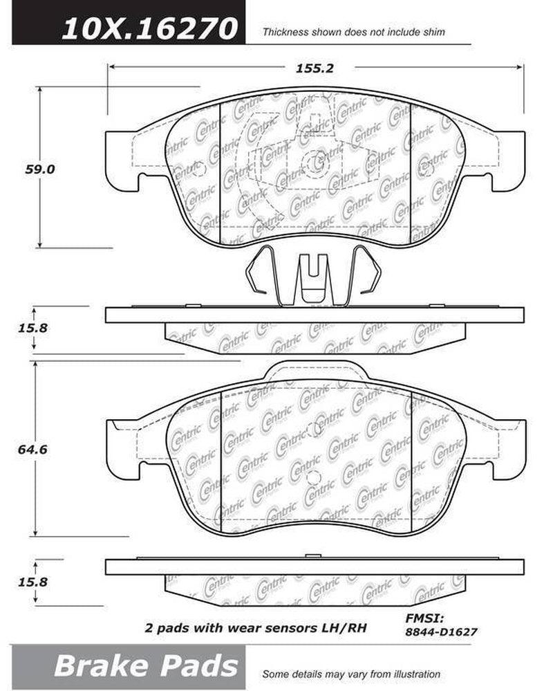 Centric Front Disc Brake Pad for Oroch, Captur, Duster, Fluence (102.16270)