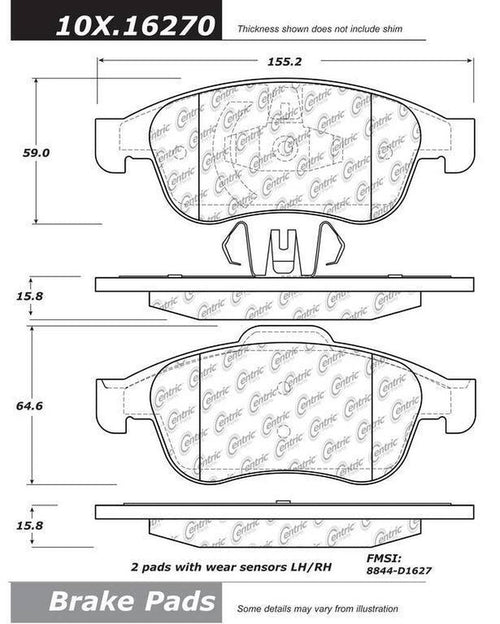 Centric Front Disc Brake Pad for Oroch, Captur, Duster, Fluence (102.16270)