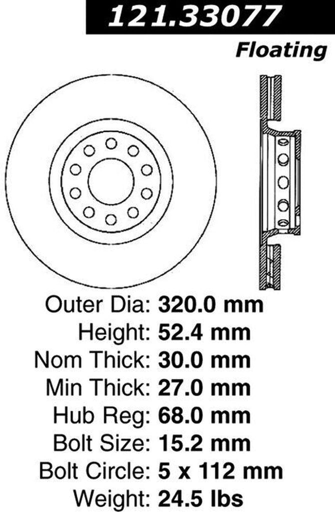 Centric Front Disc Brake Rotor for 02-04 Passat (121.33077)