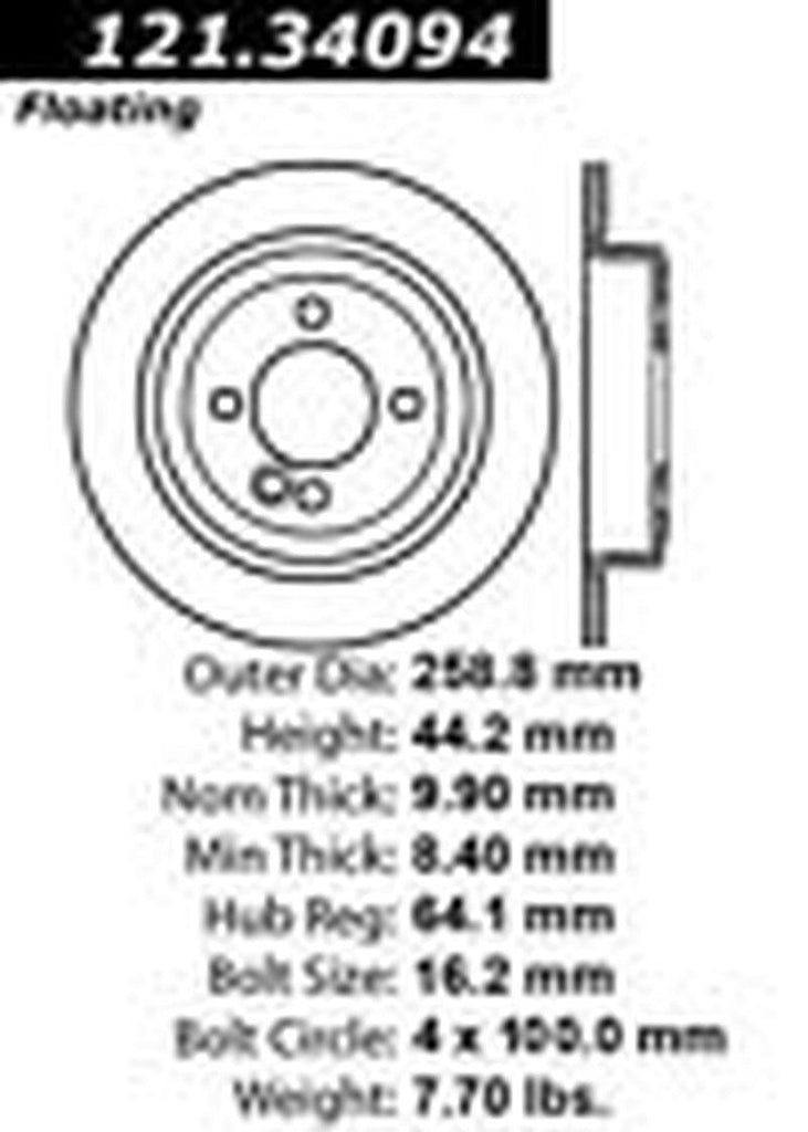 Centric Rear Disc Brake Rotor for 07-15 Cooper (121.34094)