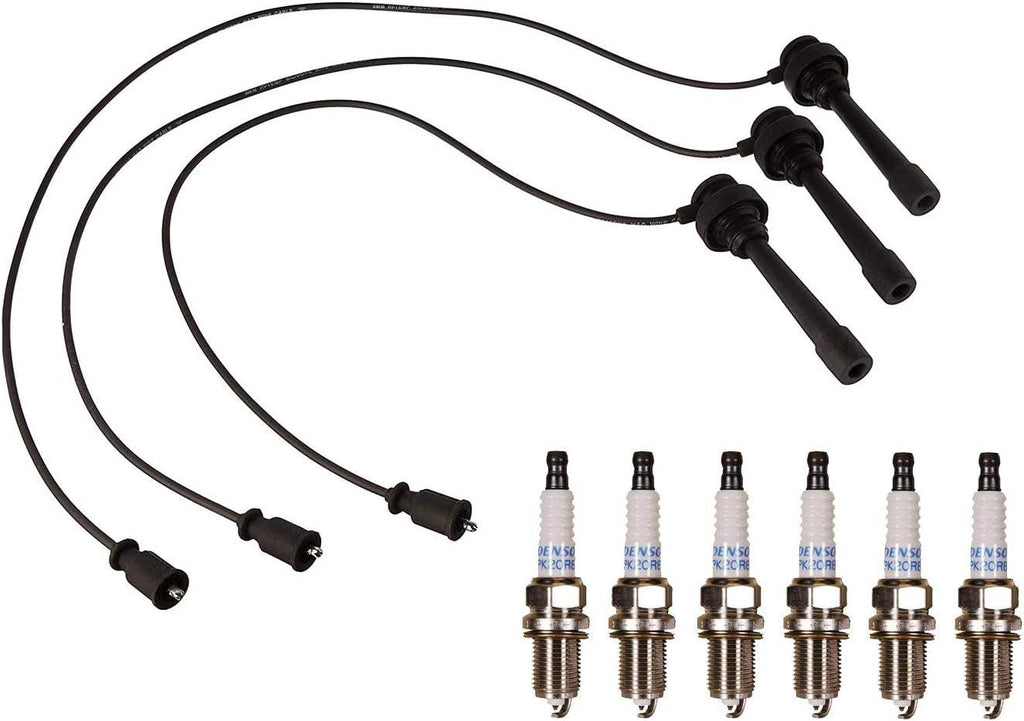 Denso Wire Set 5Mm & 6 Double Platinum Spark Plug 0.032 Kit for Mitsubishi V6
