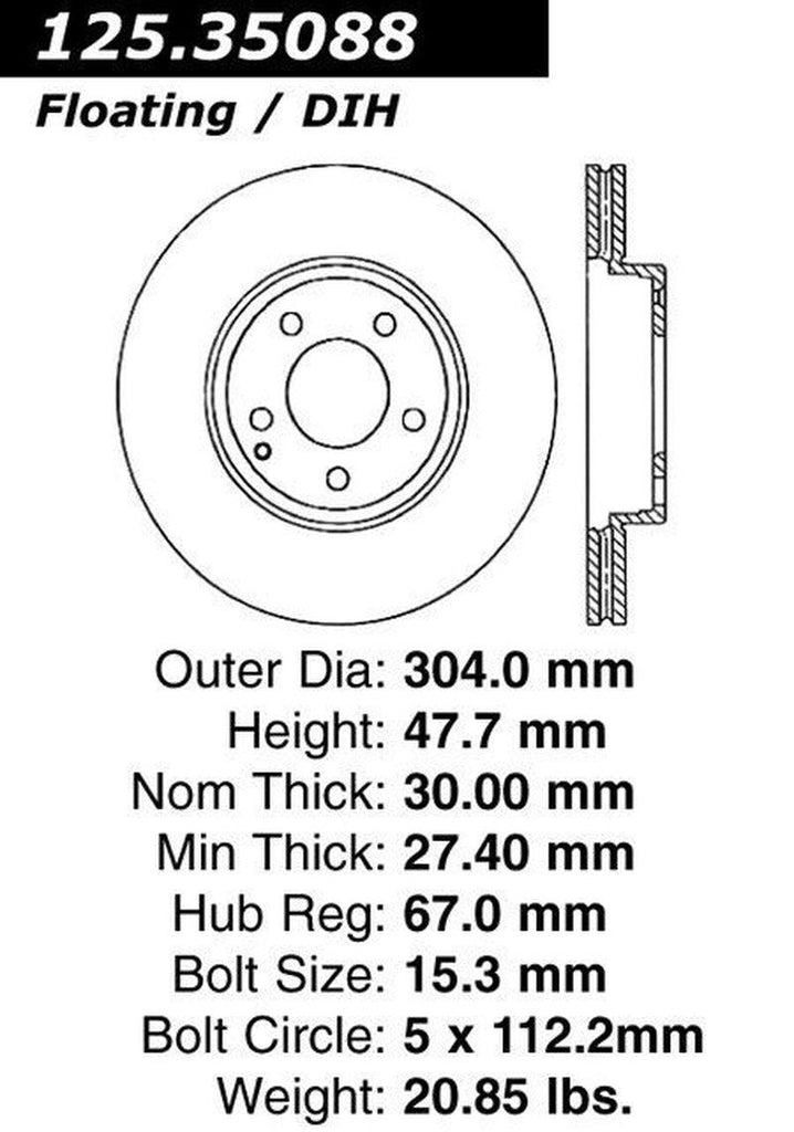 Centric Front Disc Brake Rotor for E350, E320 (125.35088)